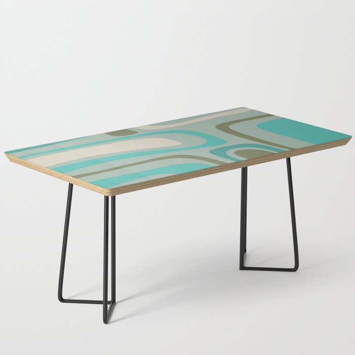 Palm Springs Mid Century Modern Abstract Pattern in Vintage Turquoise and Olive Coffee Table Gallery Image 1