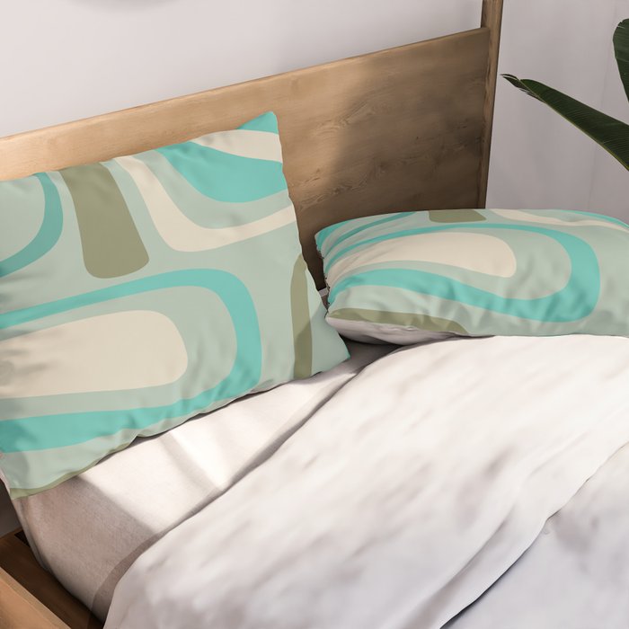 Palm Springs Mid Century Modern Abstract Pattern in Vintage Turquoise and Olive Pillow Sham Gallery Image 2