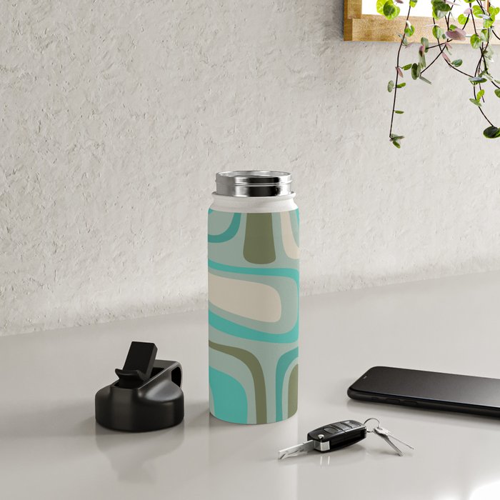 Palm Springs Mid Century Modern Abstract Pattern in Vintage Turquoise and Olive Water Bottle Gallery Image 4