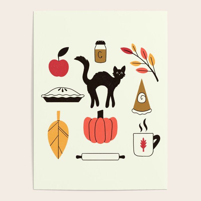 Black Cat Pumpkin Autumn Baking Motif Poster Gallery Image 4