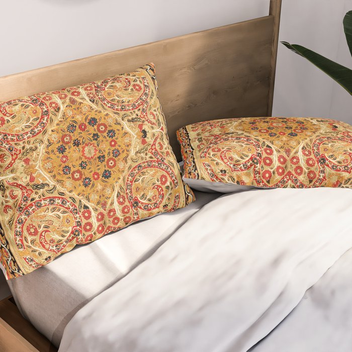 Rasht  Antique North Persian Floral Embroidery Print Pillow Sham Gallery Image 2