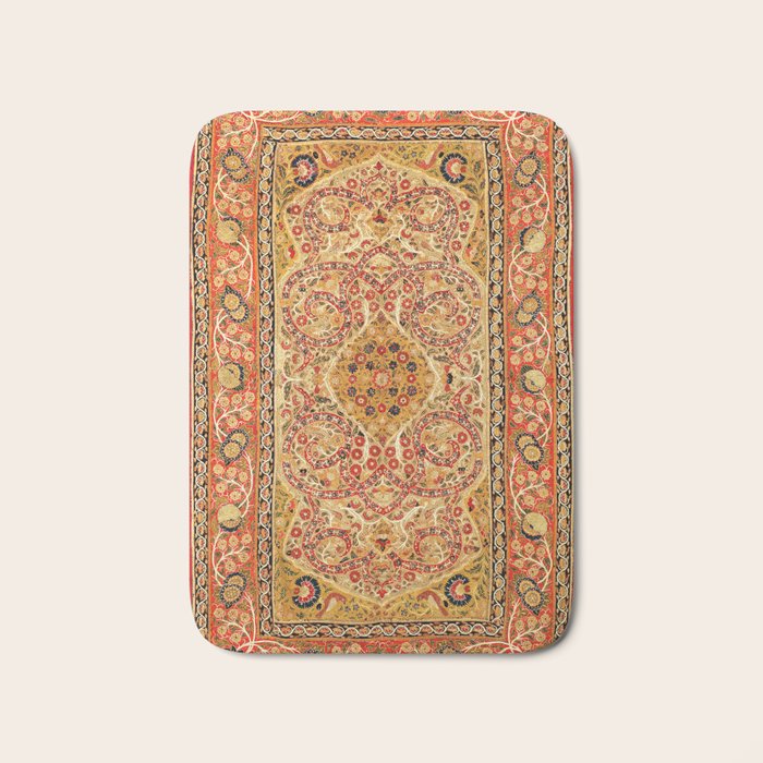 Rasht  Antique North Persian Floral Embroidery Print Bath Mat Gallery Image 1