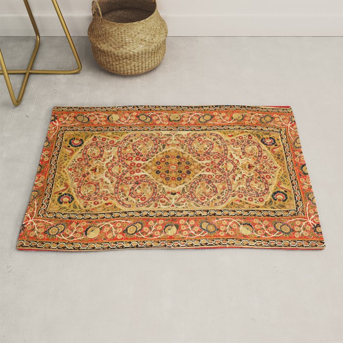 Rasht  Antique North Persian Floral Embroidery Print Rug Gallery Image 1