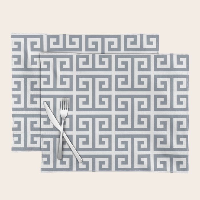 Large Steel Grey and White Greek Key Pattern Placemat Gallery Image 1