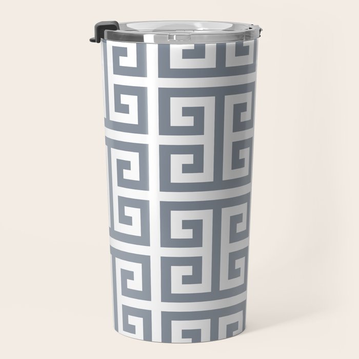 Large Steel Grey and White Greek Key Pattern Travel Mug Gallery Image 3
