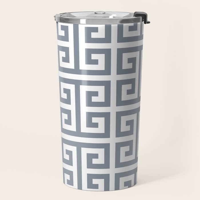 Large Steel Grey and White Greek Key Pattern Travel Mug Gallery Image 2