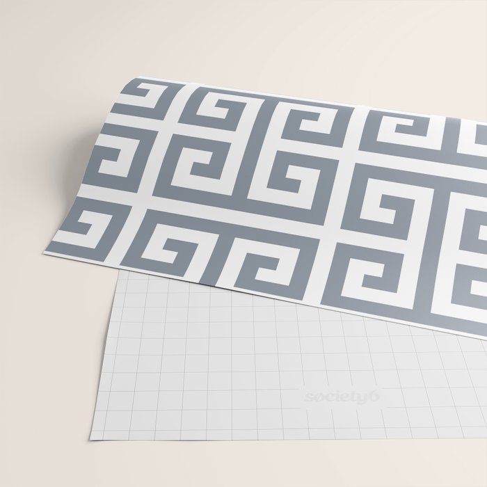 Large Steel Grey and White Greek Key Pattern Wrapping Paper Gallery Image 2