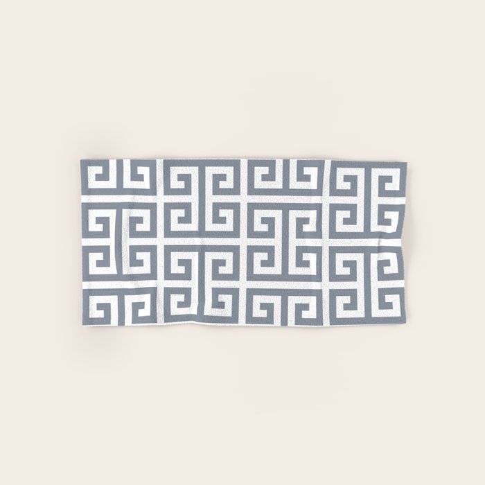 Large Steel Grey and White Greek Key Pattern Bath Towel Gallery Image 1