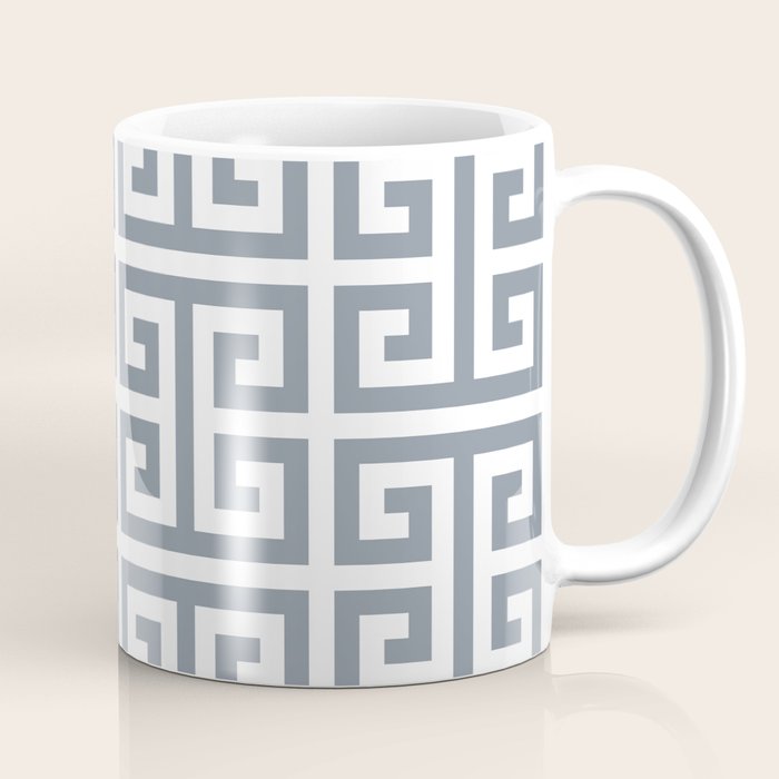 Large Steel Grey and White Greek Key Pattern Coffee Mug Gallery Image 1
