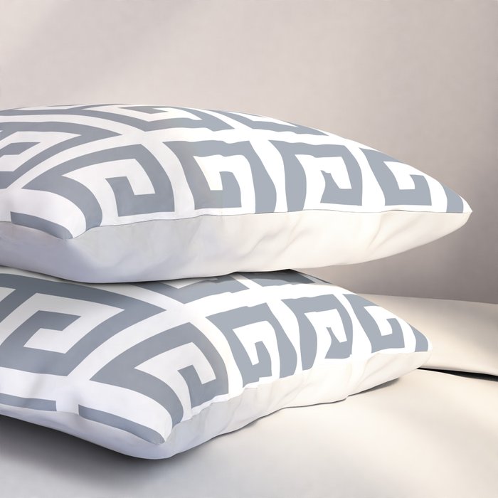 Large Steel Grey and White Greek Key Pattern Pillow Sham Gallery Image 3