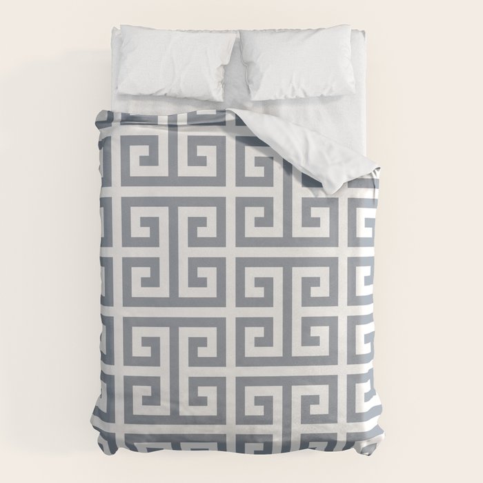Large Steel Grey and White Greek Key Pattern Duvet Cover
