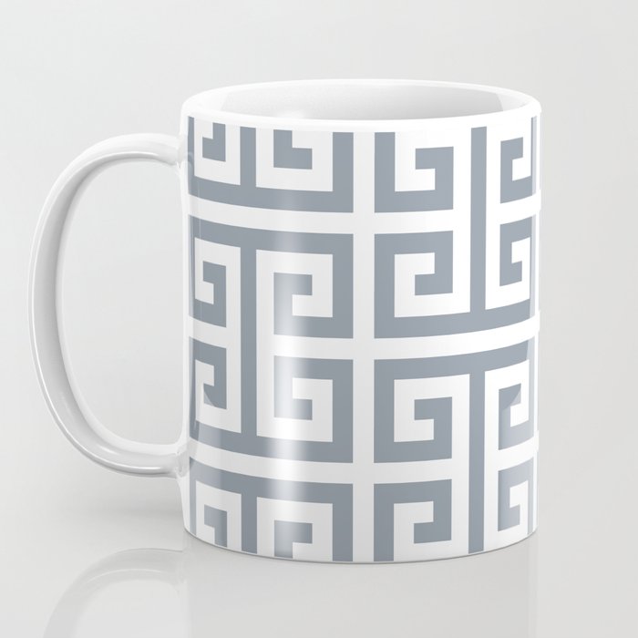 Large Steel Grey and White Greek Key Pattern Coffee Mug Gallery Image 3