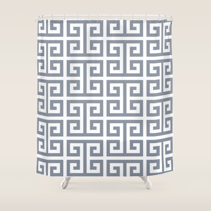 Large Steel Grey and White Greek Key Pattern Shower Curtain Gallery Image 1