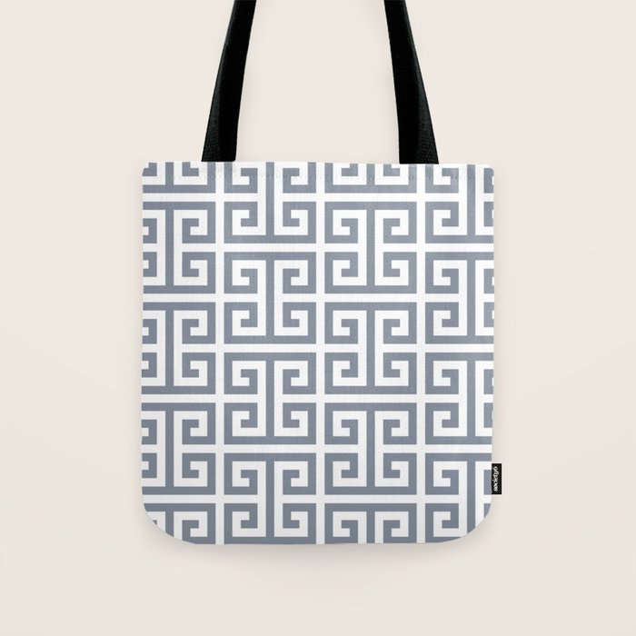 Large Steel Grey and White Greek Key Pattern Tote Bag Gallery Image 1