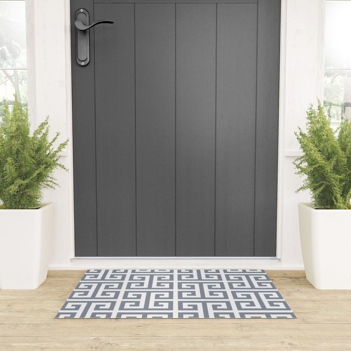 Large Steel Grey and White Greek Key Pattern Welcome Mat Gallery Image 3