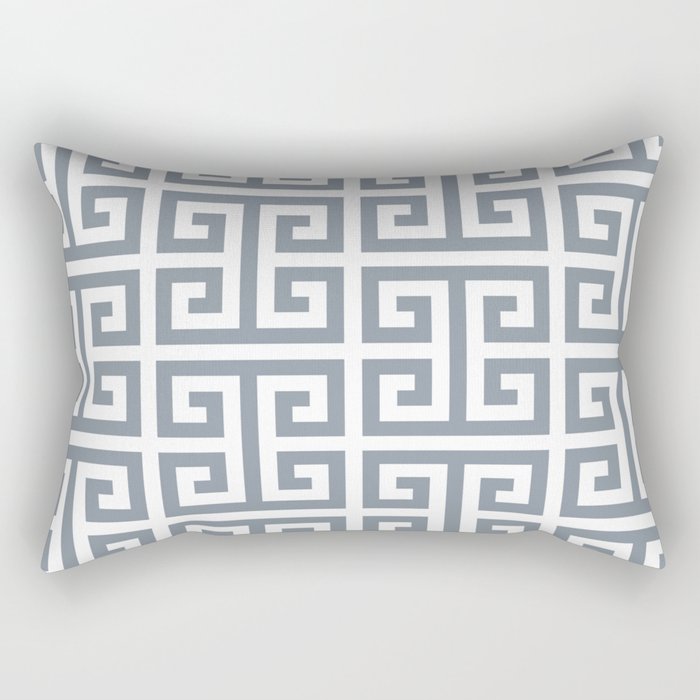 Large Steel Grey and White Greek Key Pattern Rectangular Pillow Gallery Image 2