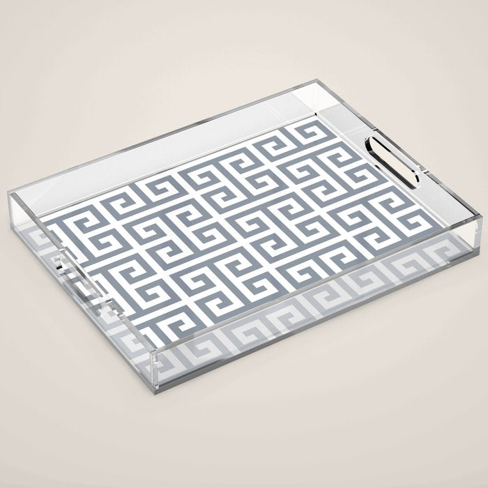 Large Steel Grey and White Greek Key Pattern Acrylic Tray Gallery Image 1