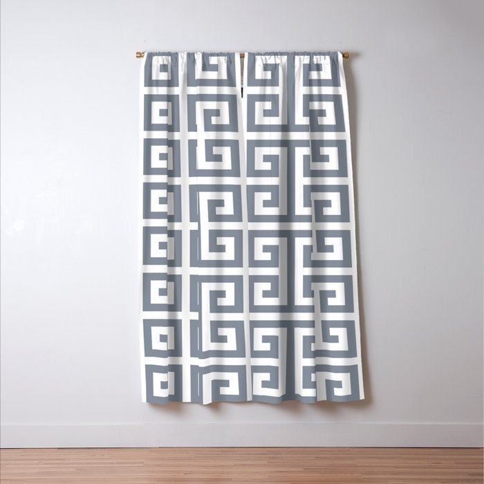 Large Steel Grey and White Greek Key Pattern Window Curtain Gallery Image 3