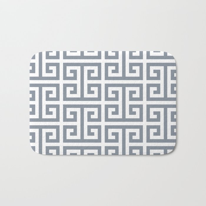 Large Steel Grey and White Greek Key Pattern Bath Mat Gallery Image 1