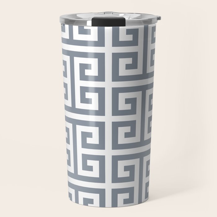 Large Steel Grey and White Greek Key Pattern Travel Mug Gallery Image 1