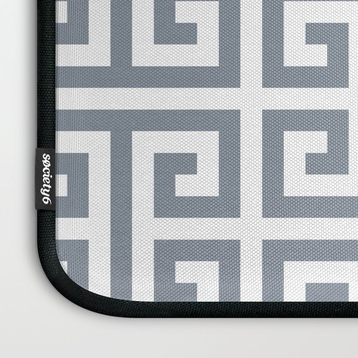 Large Steel Grey and White Greek Key Pattern Laptop Sleeve Gallery Image 3