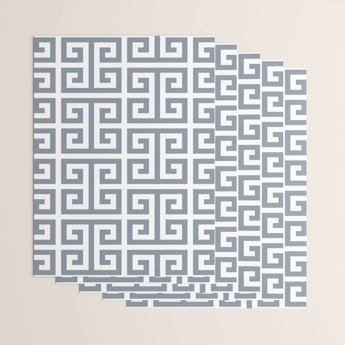 Large Steel Grey and White Greek Key Pattern Wrapping Paper Gallery Image 3