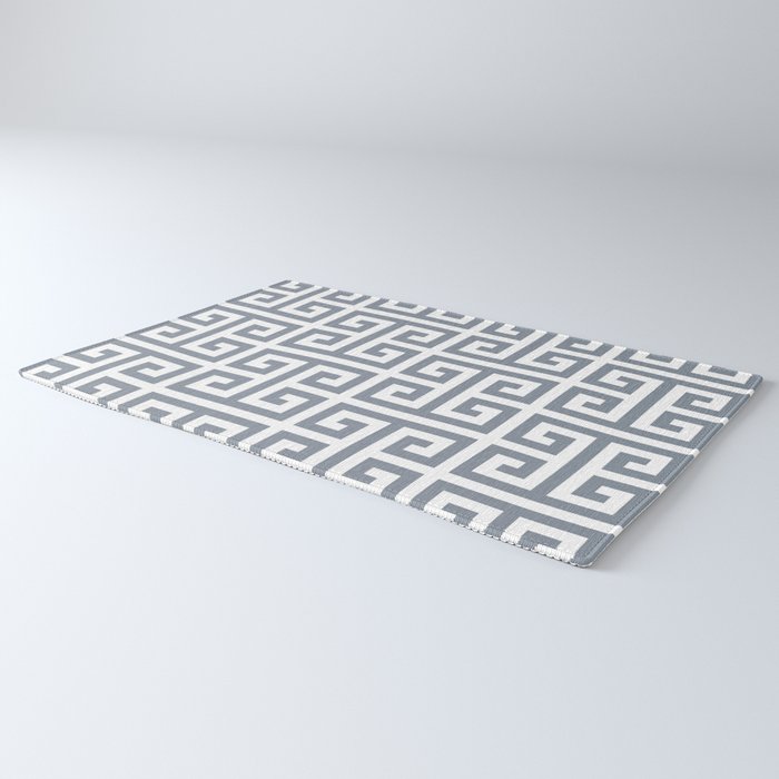 Large Steel Grey and White Greek Key Pattern Rug Gallery Image 3