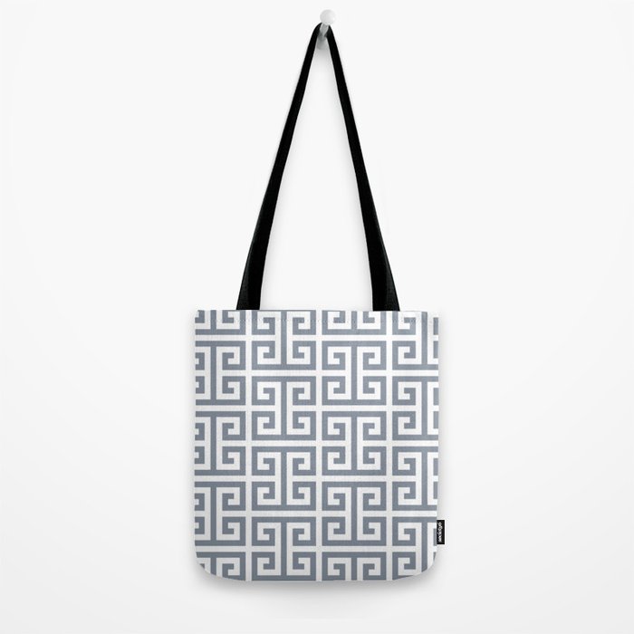 Large Steel Grey and White Greek Key Pattern Tote Bag Gallery Image 2