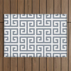 Large Steel Grey and White Greek Key Pattern Outdoor Rug Gallery Image 1