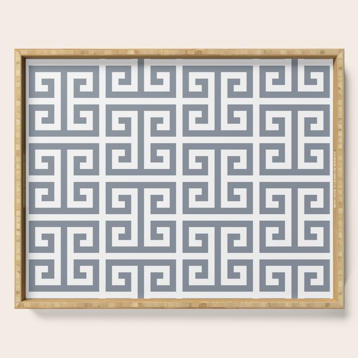 Large Steel Grey and White Greek Key Pattern Serving Tray Gallery Image 1