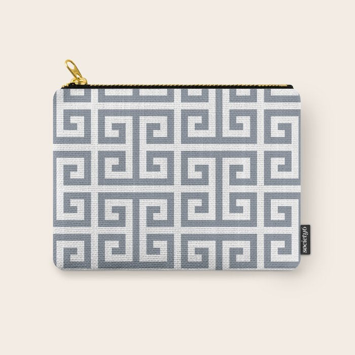 Large Steel Grey and White Greek Key Pattern Carry All Pouch Gallery Image 1