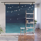 Garlands of stars, watercolor teal ocean Wall Mural Gallery Image 1