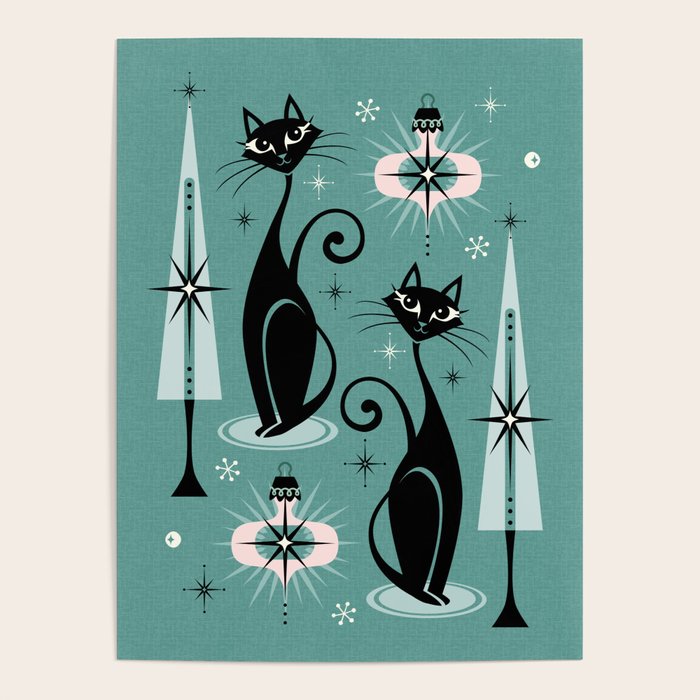 Mid Century Meow Atomic Kitty Christmas ©studioxtine Poster Gallery Image 4