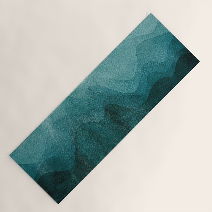 Sunrise in the mountains, dawn, teal, abstract watercolor Yoga Mat Gallery Image 1