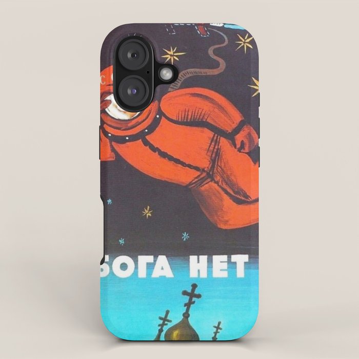 There's no god! / ÐÐ¾Ð³Ð° ÐÐµÑ!" 1960's USSR anti-religious propaganda Cosmonaut Yuri Gagarin in Space iPhone Case Gallery Image 1