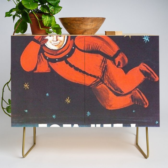 There's no god! / ÐÐ¾Ð³Ð° ÐÐµÑ!" 1960's USSR anti-religious propaganda Cosmonaut Yuri Gagarin in Space Credenza Gallery Image 1
