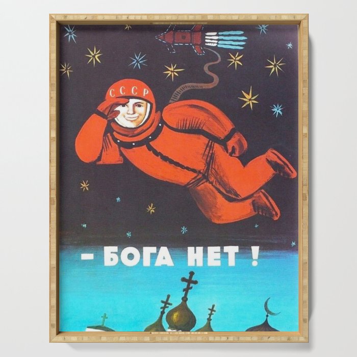 There's no god! / ÐÐ¾Ð³Ð° ÐÐµÑ!" 1960's USSR anti-religious propaganda Cosmonaut Yuri Gagarin in Space Serving Tray Gallery Image 1
