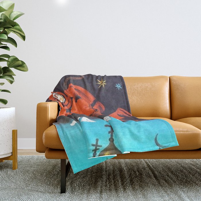 There's no god! / ÐÐ¾Ð³Ð° ÐÐµÑ!" 1960's USSR anti-religious propaganda Cosmonaut Yuri Gagarin in Space Throw Blanket Gallery Image 1