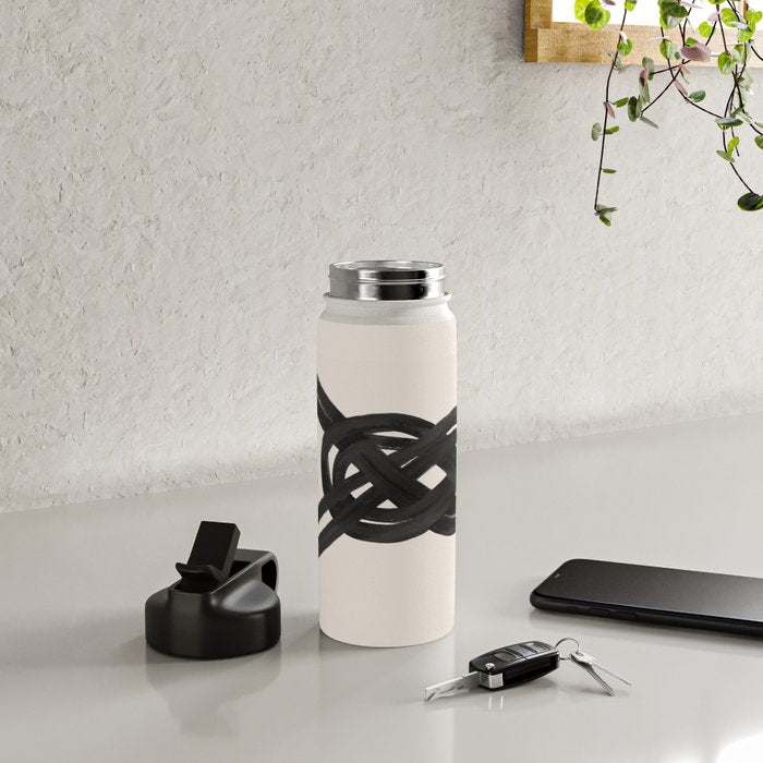 Minimalist Black Knot Abstract on Neutral Background Water Bottle Gallery Image 4