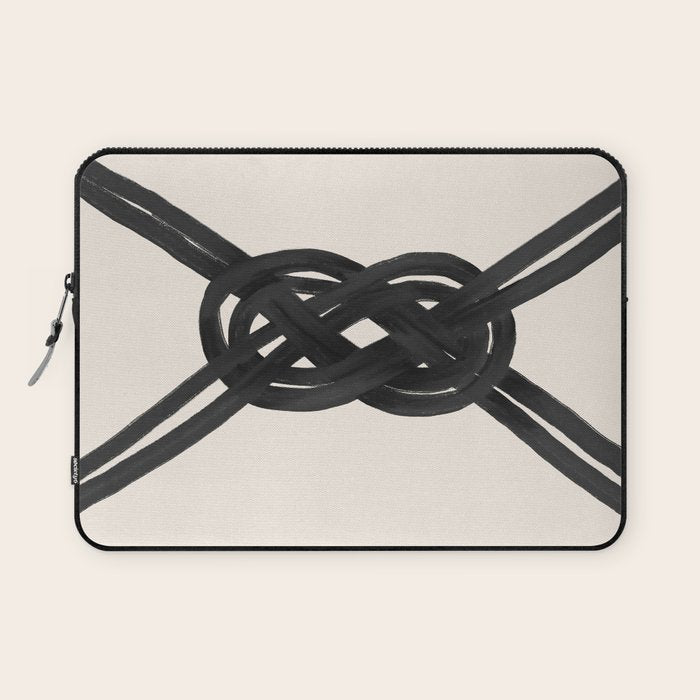 Minimalist Black Knot Abstract on Neutral Background Laptop Sleeve Gallery Image 1