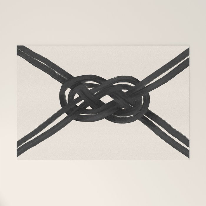 Minimalist Black Knot Abstract on Neutral Background Welcome Mat Gallery Image 1