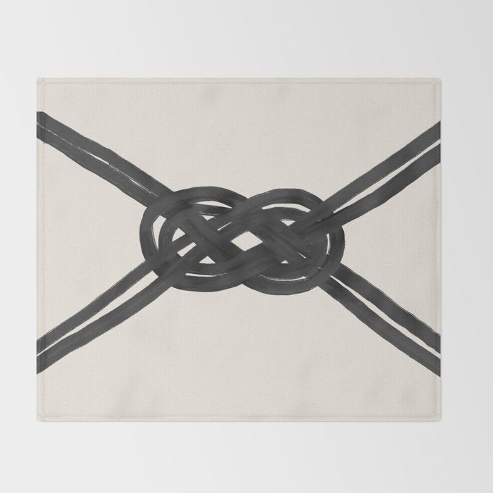 Minimalist Black Knot Abstract on Neutral Background Throw Blanket Gallery Image 2