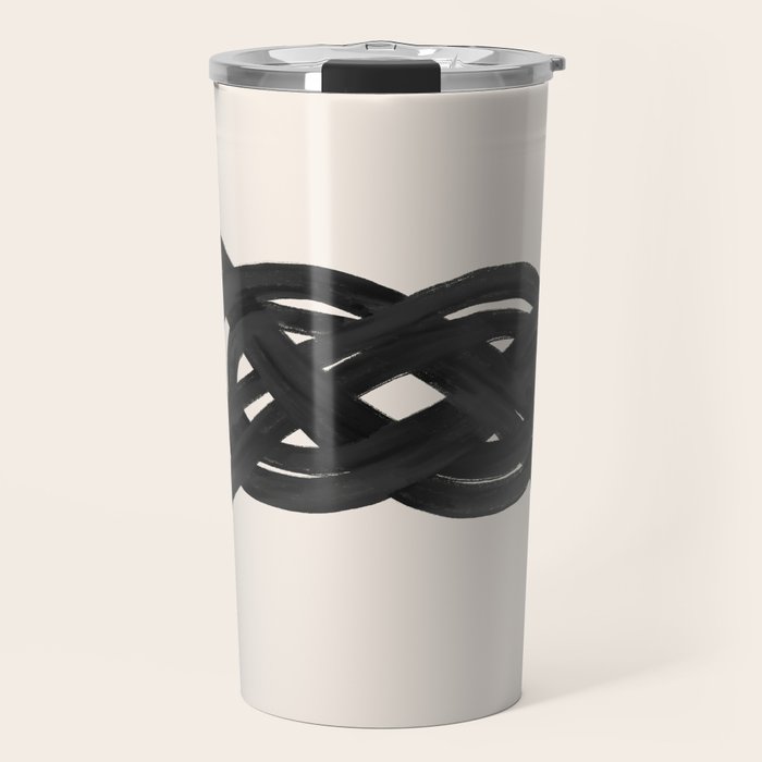 Minimalist Black Knot Abstract on Neutral Background Travel Mug Gallery Image 1