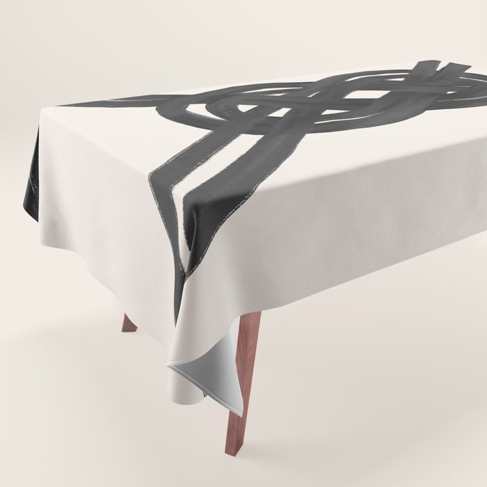 Minimalist Black Knot Abstract on Neutral Background Tablecloth Gallery Image 1