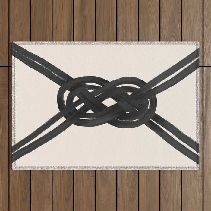 Minimalist Black Knot Abstract on Neutral Background Outdoor Rug Gallery Image 1