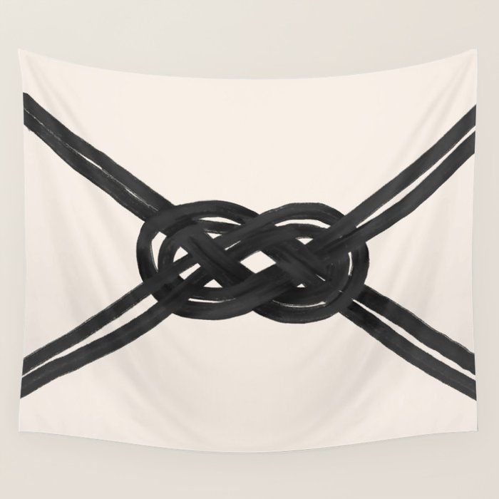 Minimalist Black Knot Abstract on Neutral Background Wall Tapestry Gallery Image 4