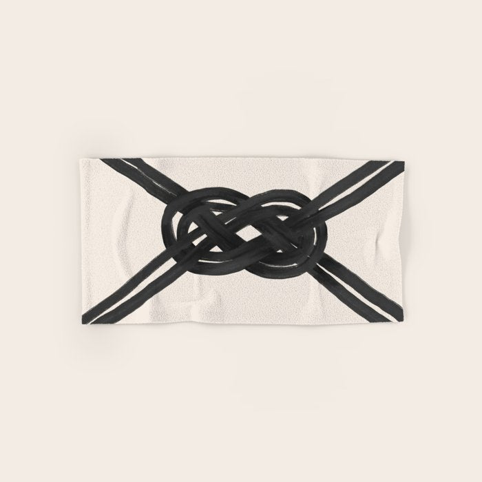 Minimalist Black Knot Abstract on Neutral Background Bath Towel Gallery Image 1