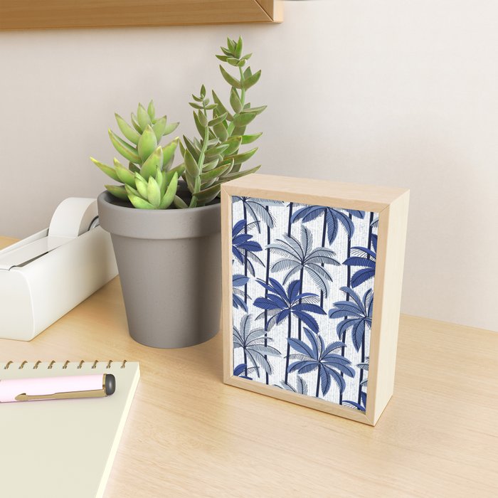 Retro Palm Springs vibes // white background highball indigo electric and pastel blue palm trees oxford navy blue lines Mini Art Print Gallery Image 2