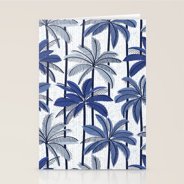 Retro Palm Springs vibes // white background highball indigo electric and pastel blue palm trees oxford navy blue lines Stationery Card Gallery Image 2