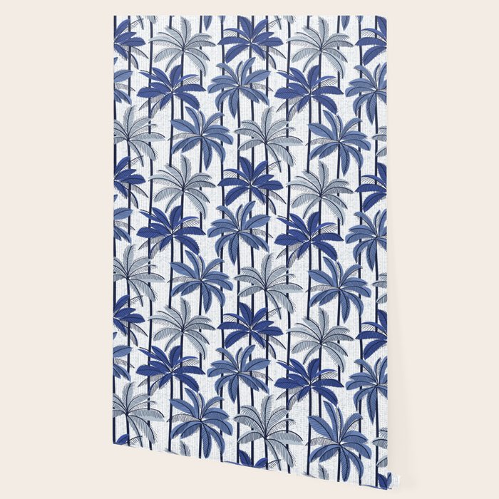 Retro Palm Springs vibes // white background highball indigo electric and pastel blue palm trees oxford navy blue lines Wallpaper Gallery Image 2